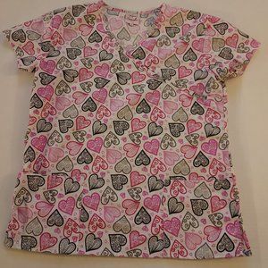 Luv Scrubs Size S Valentine Hearts Print Top